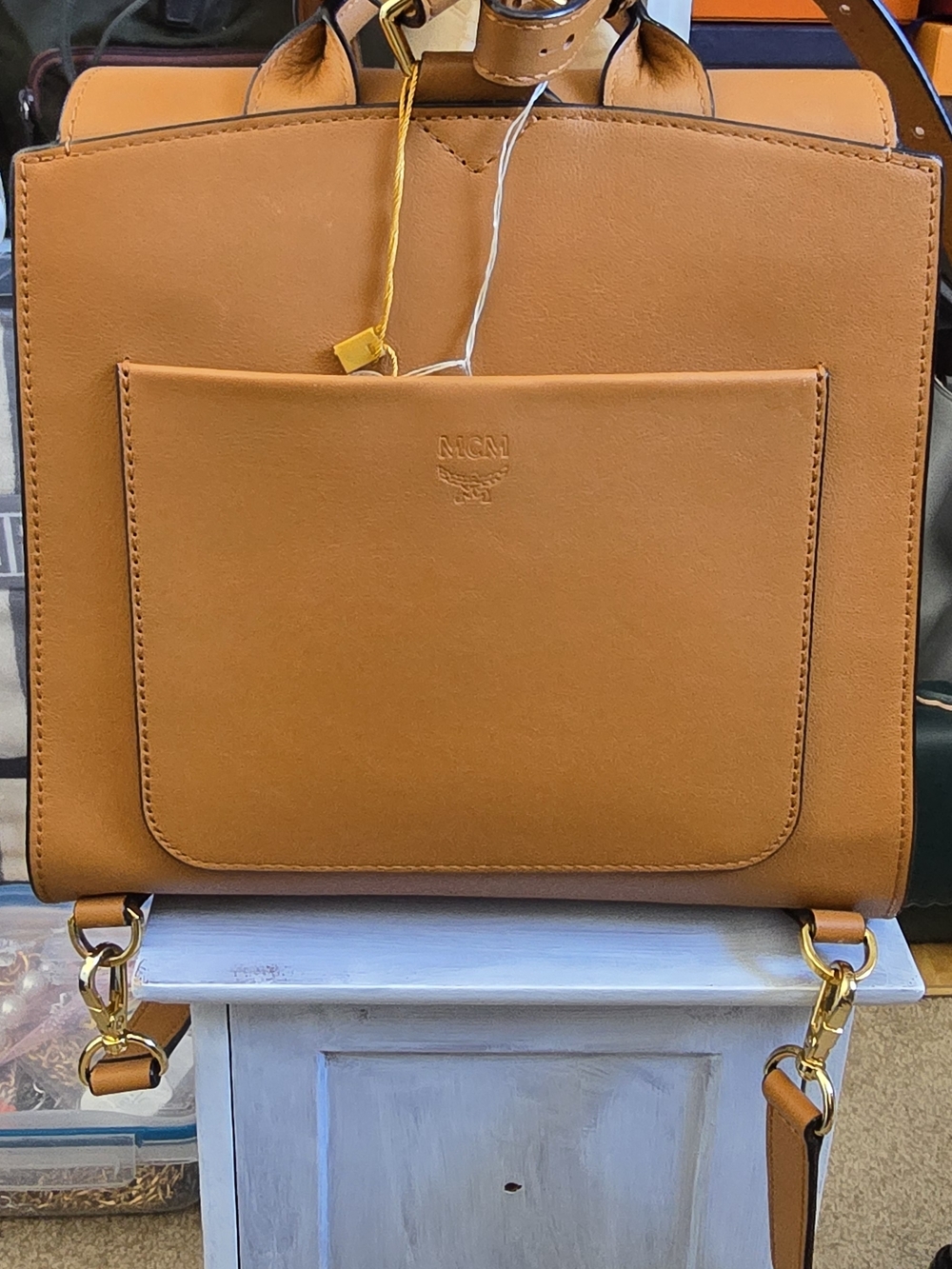 MCM Visetos Cognac Leather Mini Backpack - Cognac - Picture 2 of 6
